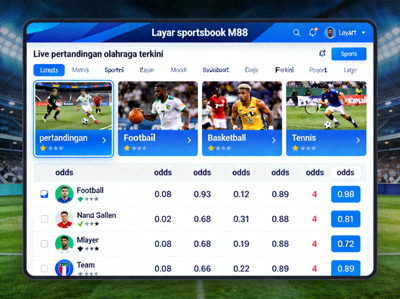 Layar sportsbook M88 menampilkan odds dan pertandingan olahraga terkini